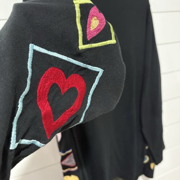 Michael Simon Heart Cardigan Black Colorful Rainbow Art to Wear Valentine- Large - Picture 8 of 10